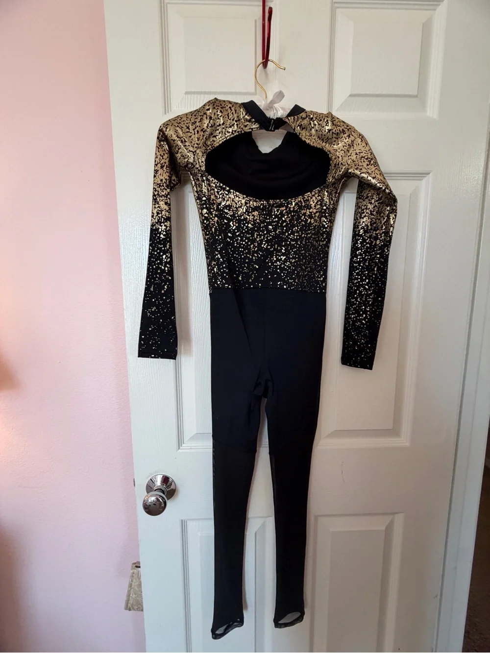 Weissman MC Metallic Gold and Black Sequin Long-Sleeve Jumpsuit